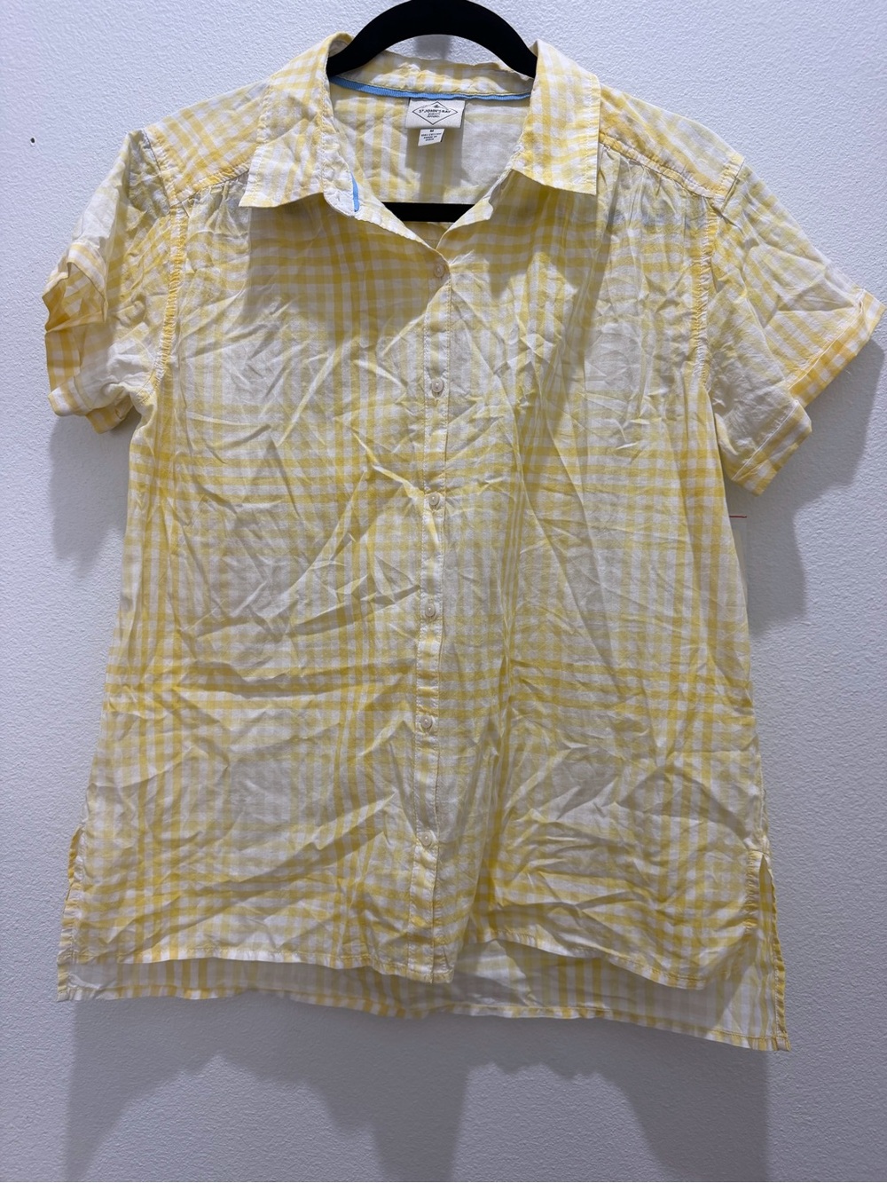 St. John's Bay Yellow and White Gingham Short-Sleeve Button-Down Shirt